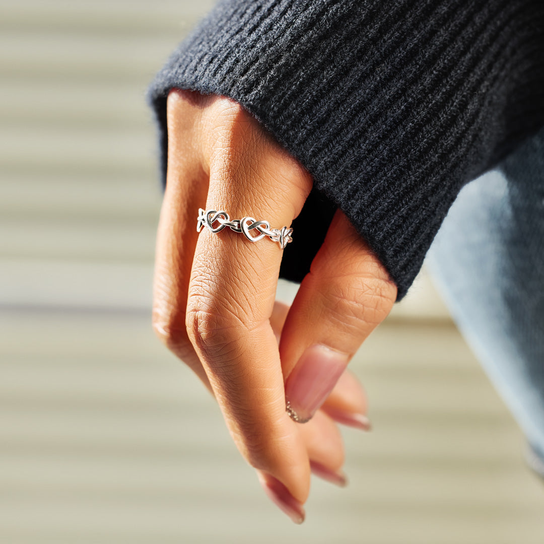 Our Hearts Carry Each Other Mother & Daughter Infinity Heart Knot Ring