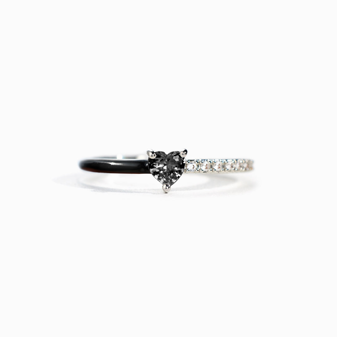 Custom Black Engraved Pet Name Heart-Cut Half Enamel Ring