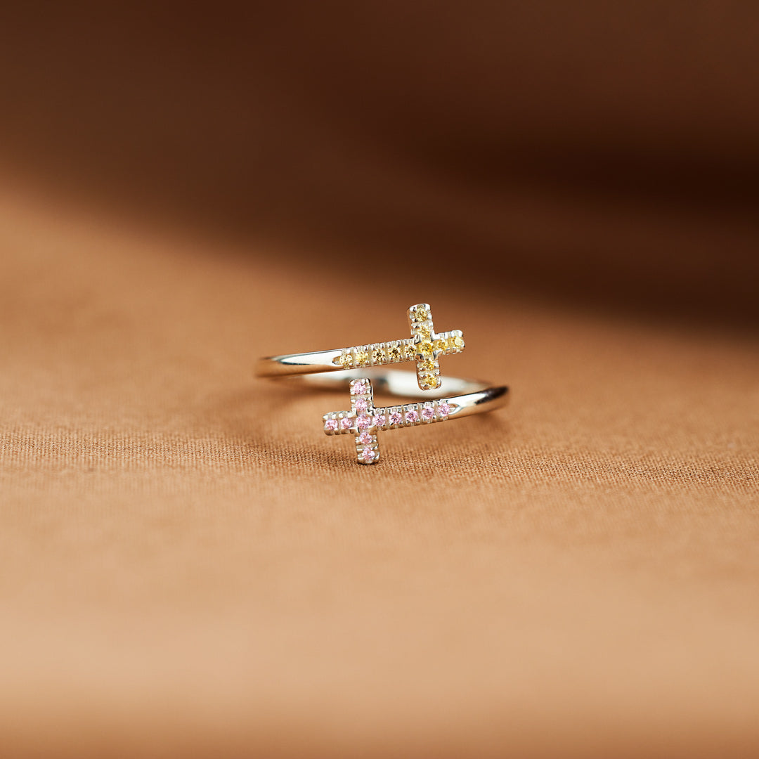 Our Bond Is A Blessing From God Pavé Double Cross Ring