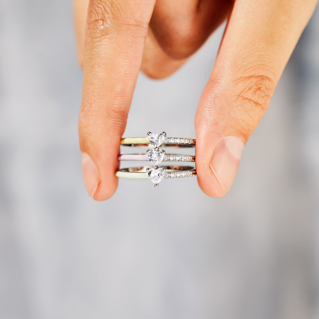 Next Chapter – Graduation Matching Half Enamel Heart-Cut Rings