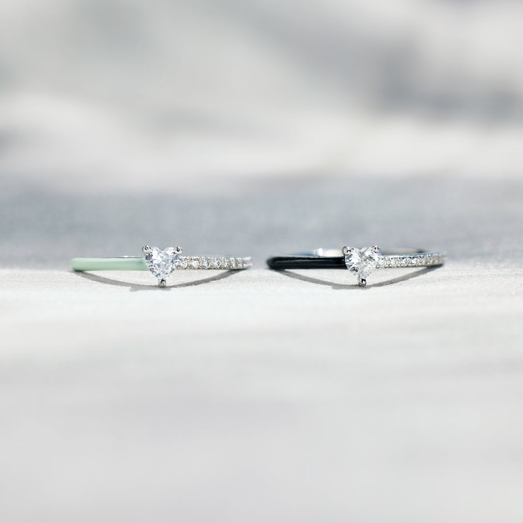 Next Chapter – Graduation Matching Half Enamel Heart-Cut Rings