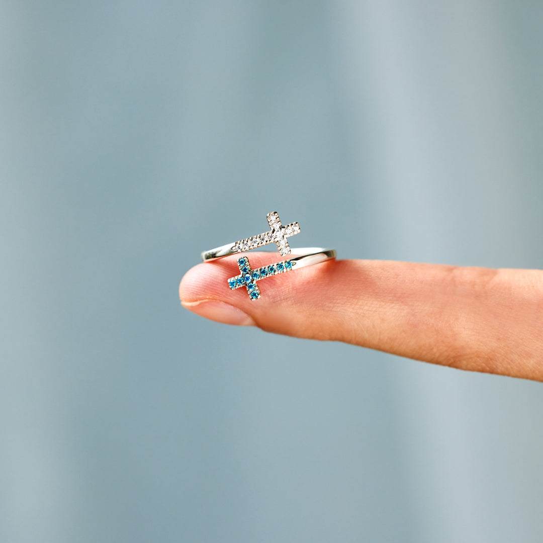Our Bond Is A Blessing From God Pavé Double Cross Ring