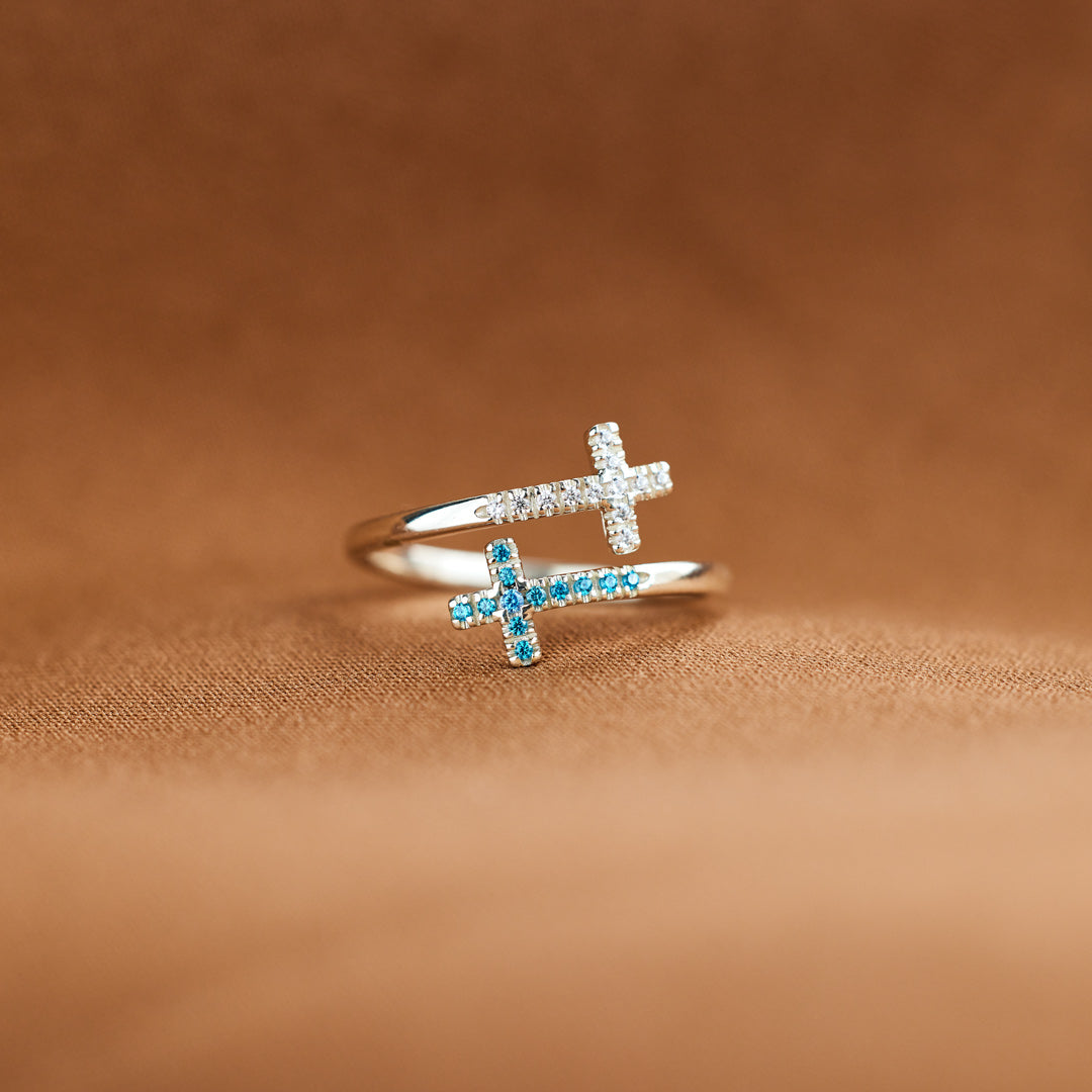Our Bond Is A Blessing From God Pavé Double Cross Ring
