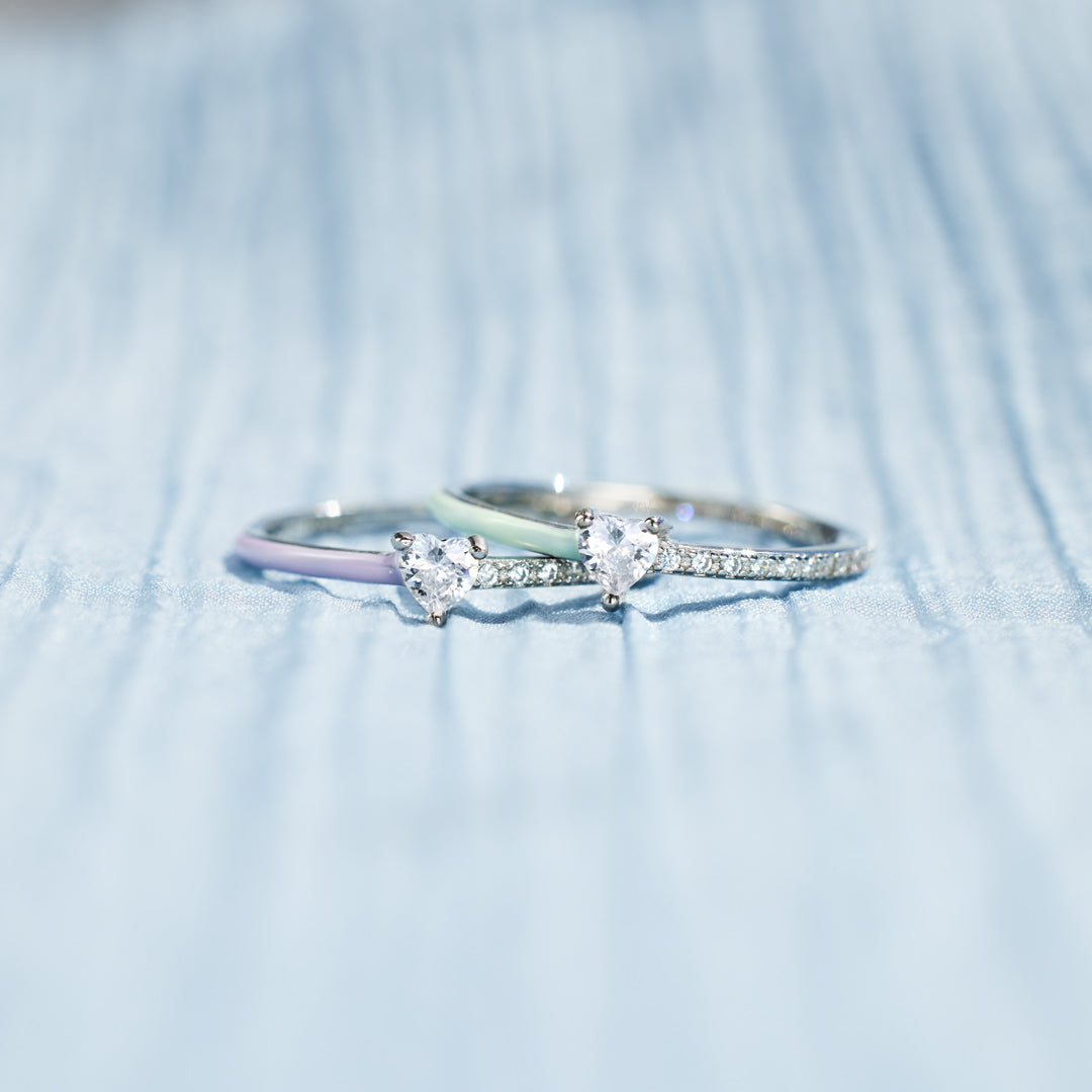 Next Chapter – Graduation Matching Half Enamel Heart-Cut Rings