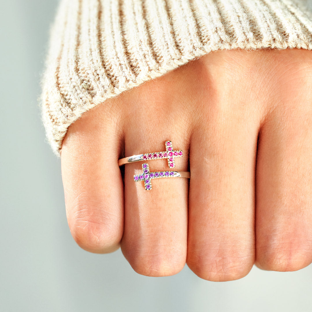 Our Bond Is A Blessing From God Pavé Double Cross Ring
