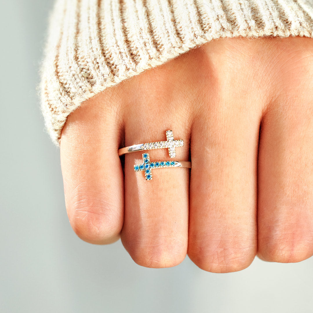 Our Bond Is A Blessing From God Pavé Double Cross Ring