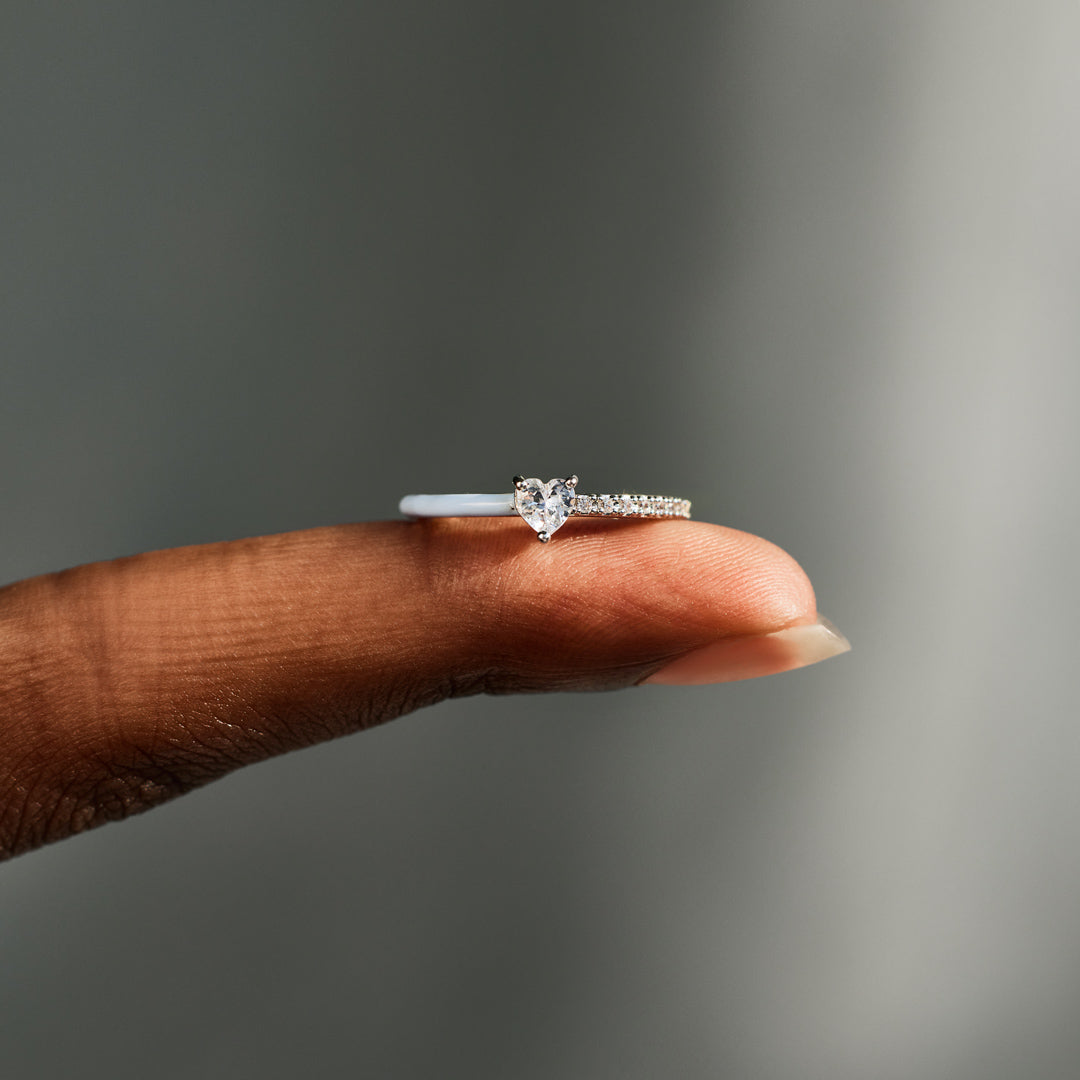 Next Chapter – Graduation Matching Half Enamel Heart-Cut Rings