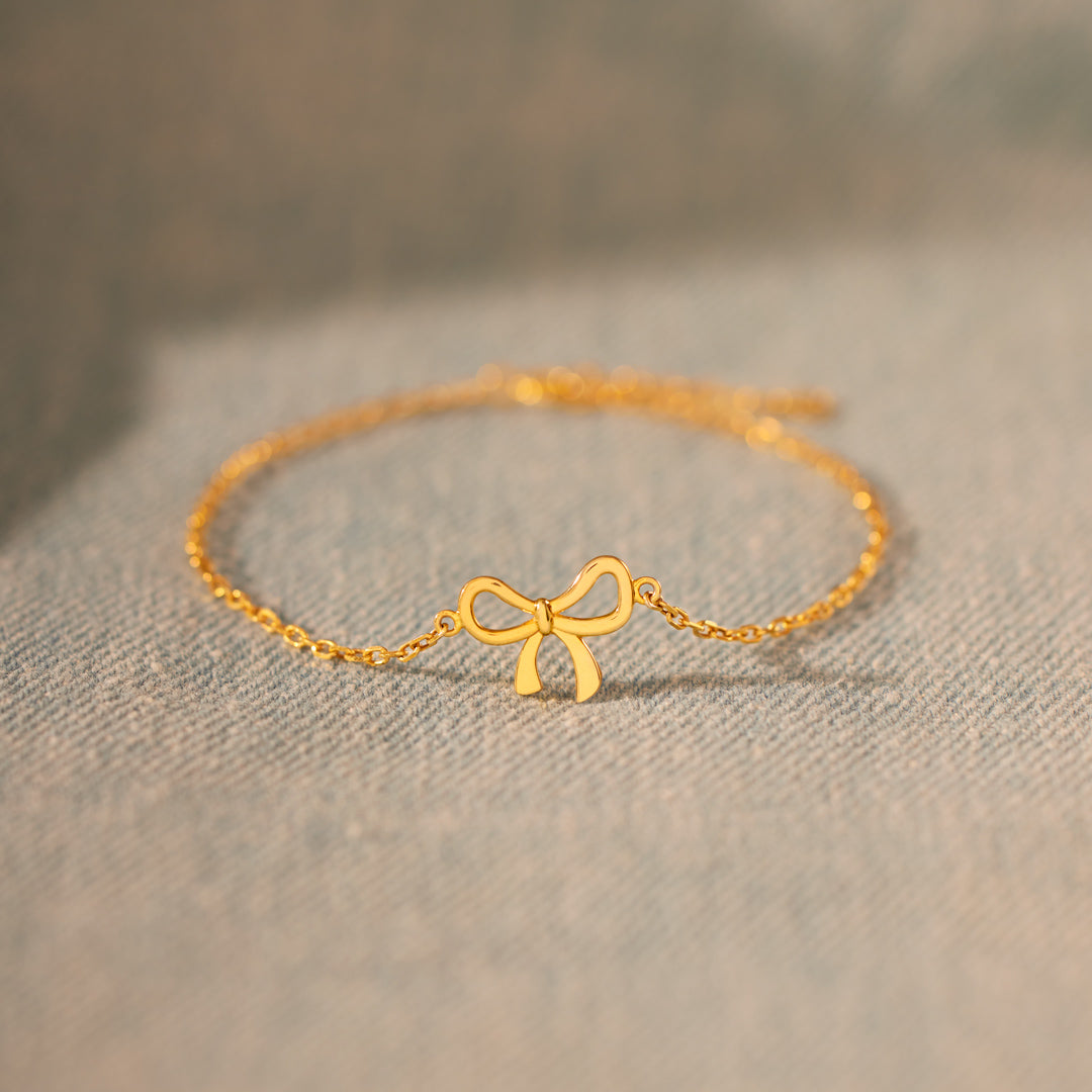 Our Bond Is Tied By Angel's Hands Golden Bow Bracelet