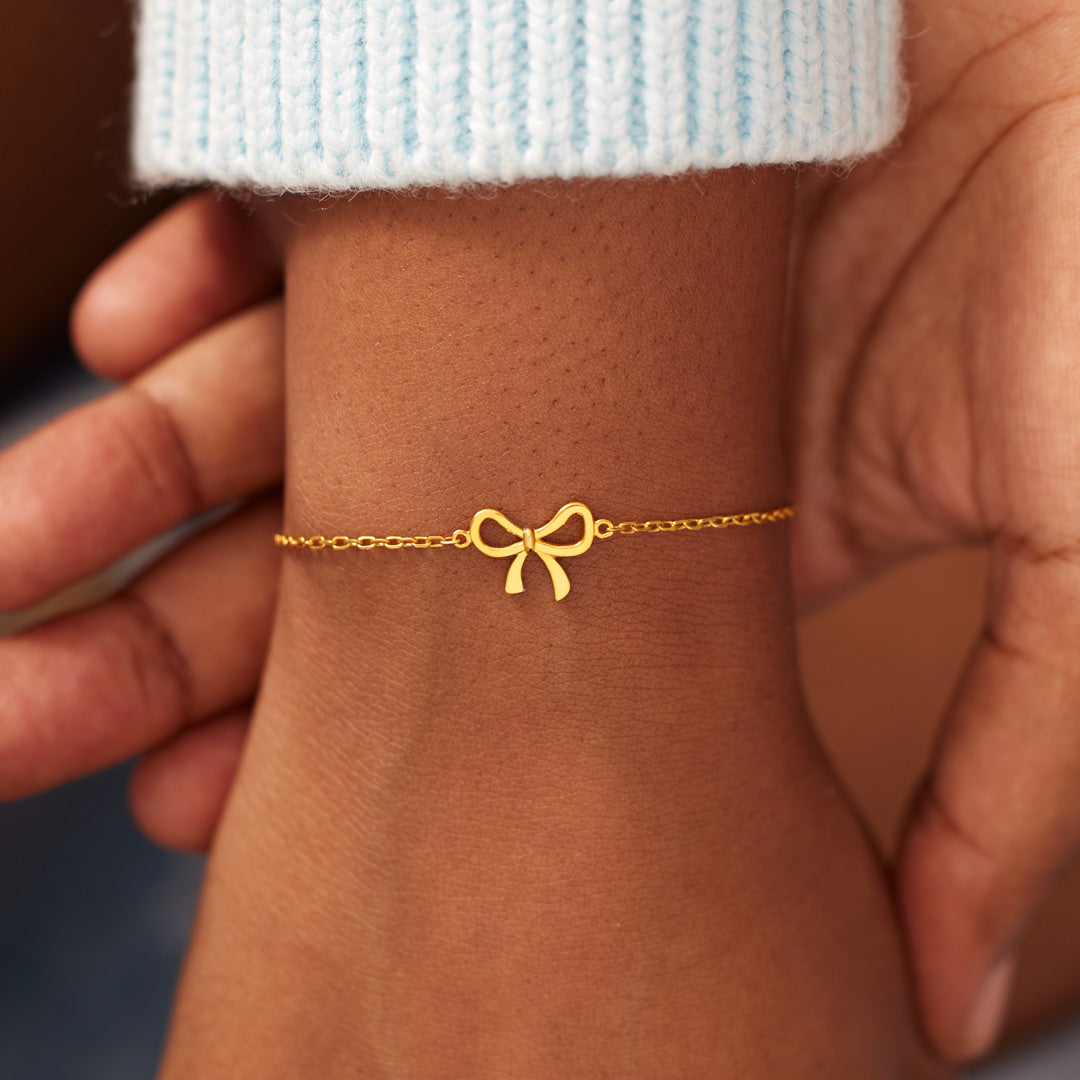 Our Bond Is Tied By Angel's Hands Golden Bow Bracelet