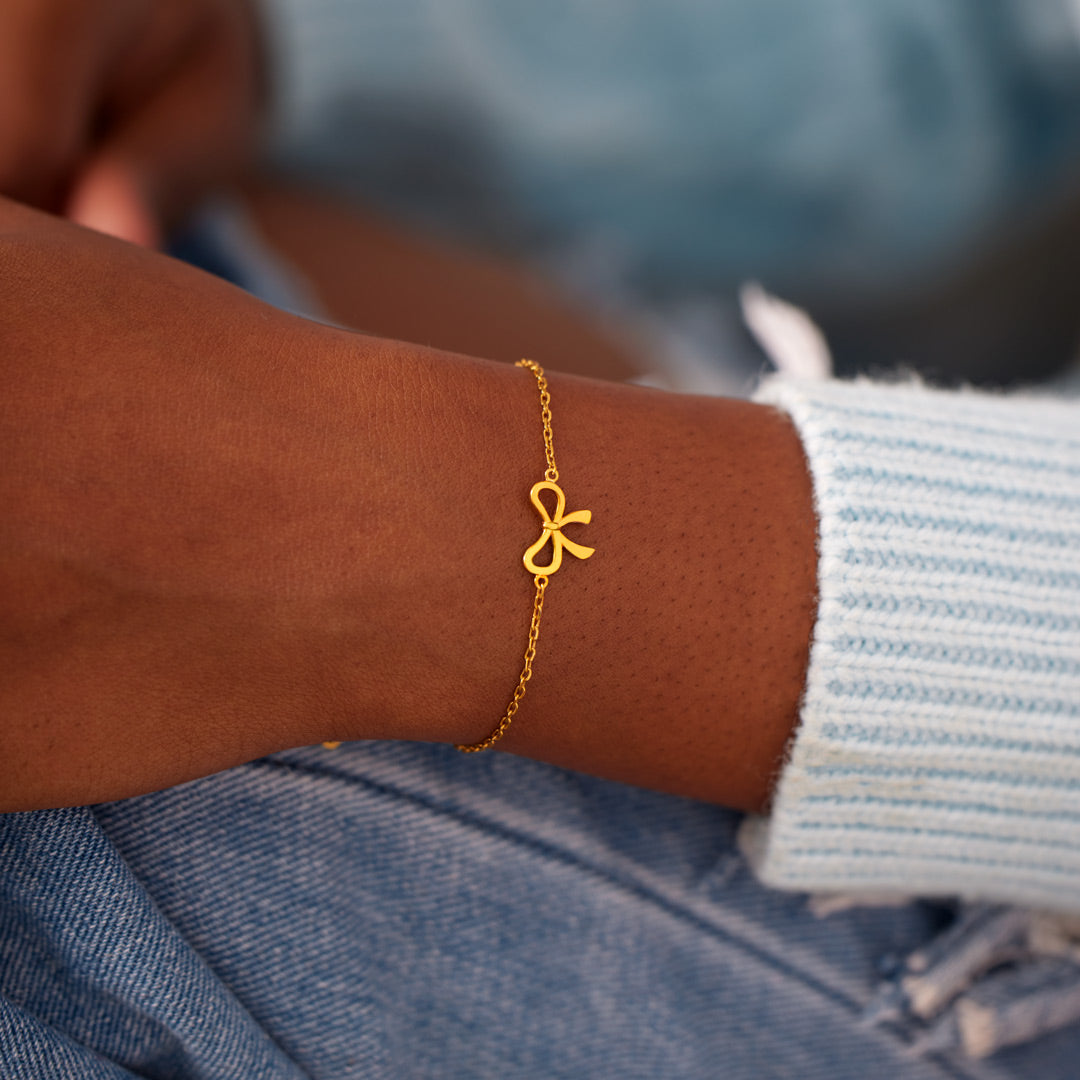 Our Bond Is Tied By Angel's Hands Golden Bow Bracelet