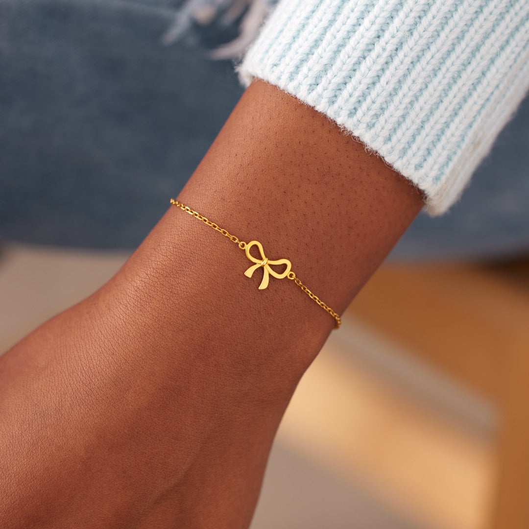 Our Bond Is Tied By Angel's Hands Golden Bow Bracelet