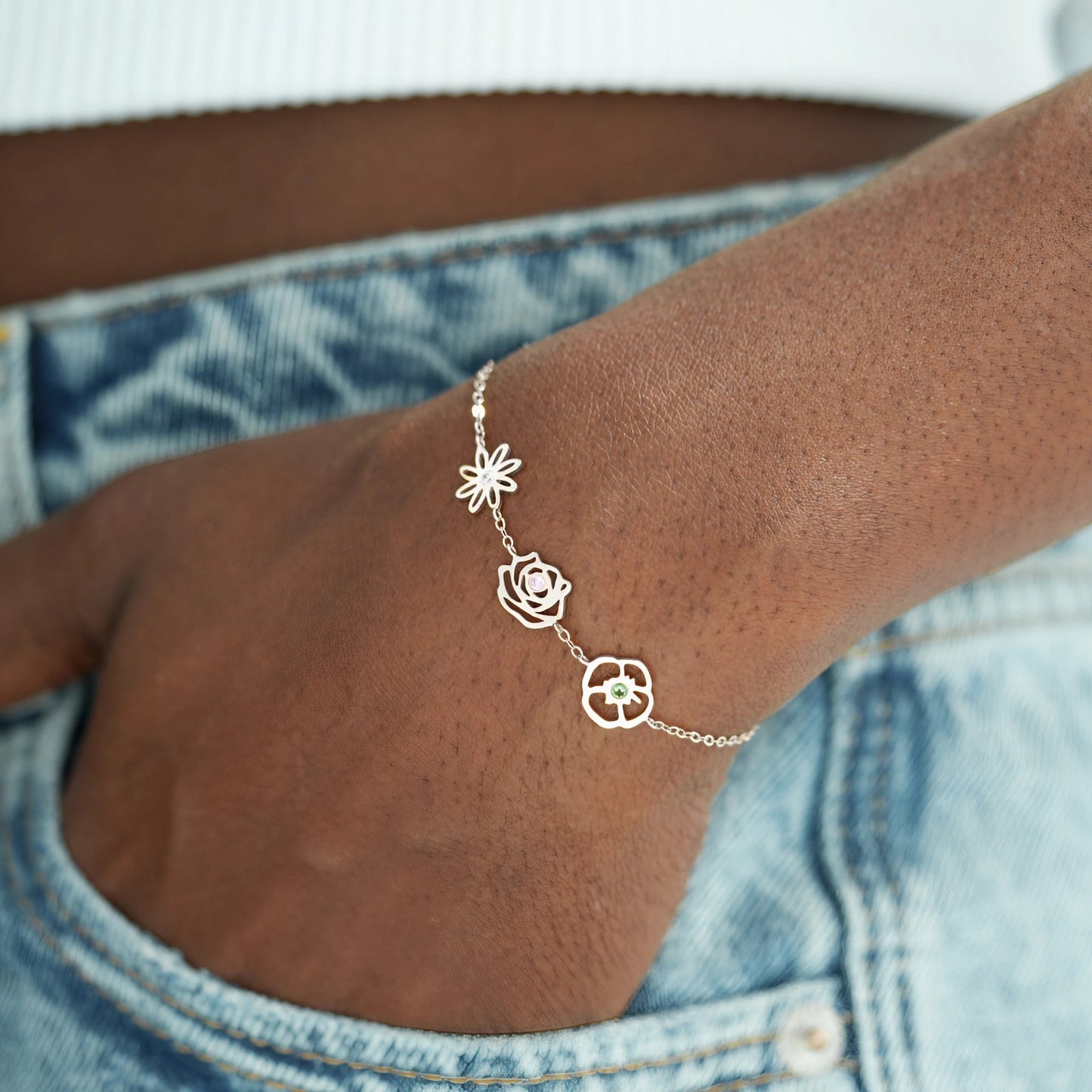 1-10 Birth Flowers Bracelet - Personalised Birth Flower Bracelet for Mother