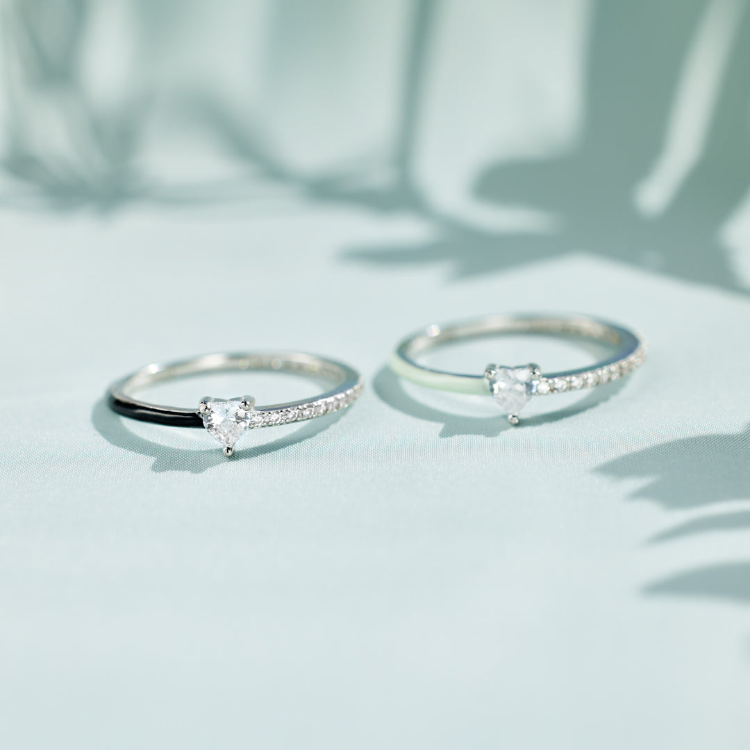 Next Chapter – Graduation Matching Half Enamel Heart-Cut Rings