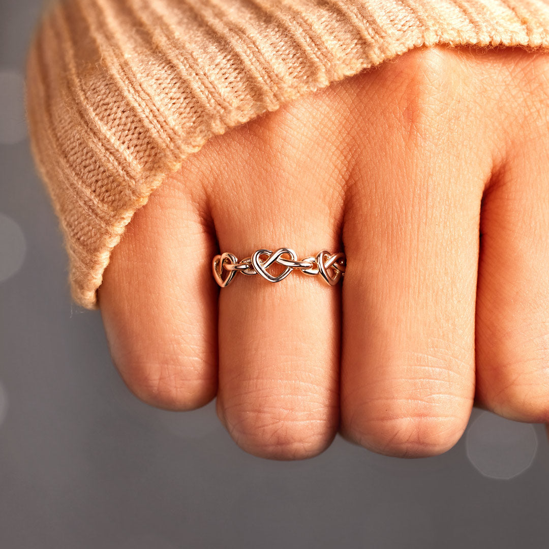 Our Hearts Carry Each Other Mother & Daughter Infinity Heart Knot Ring