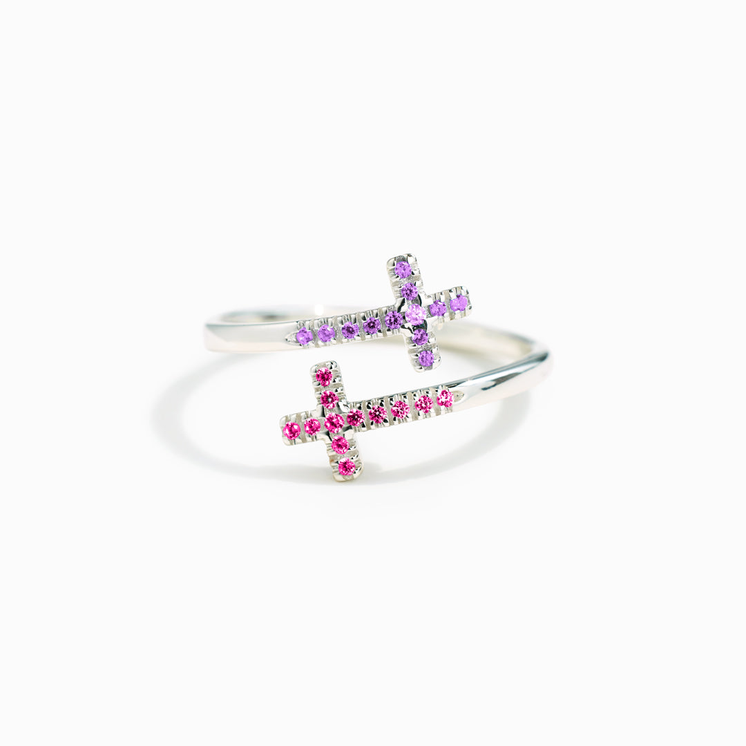 Our Bond Is A Blessing From God Pavé Double Cross Ring