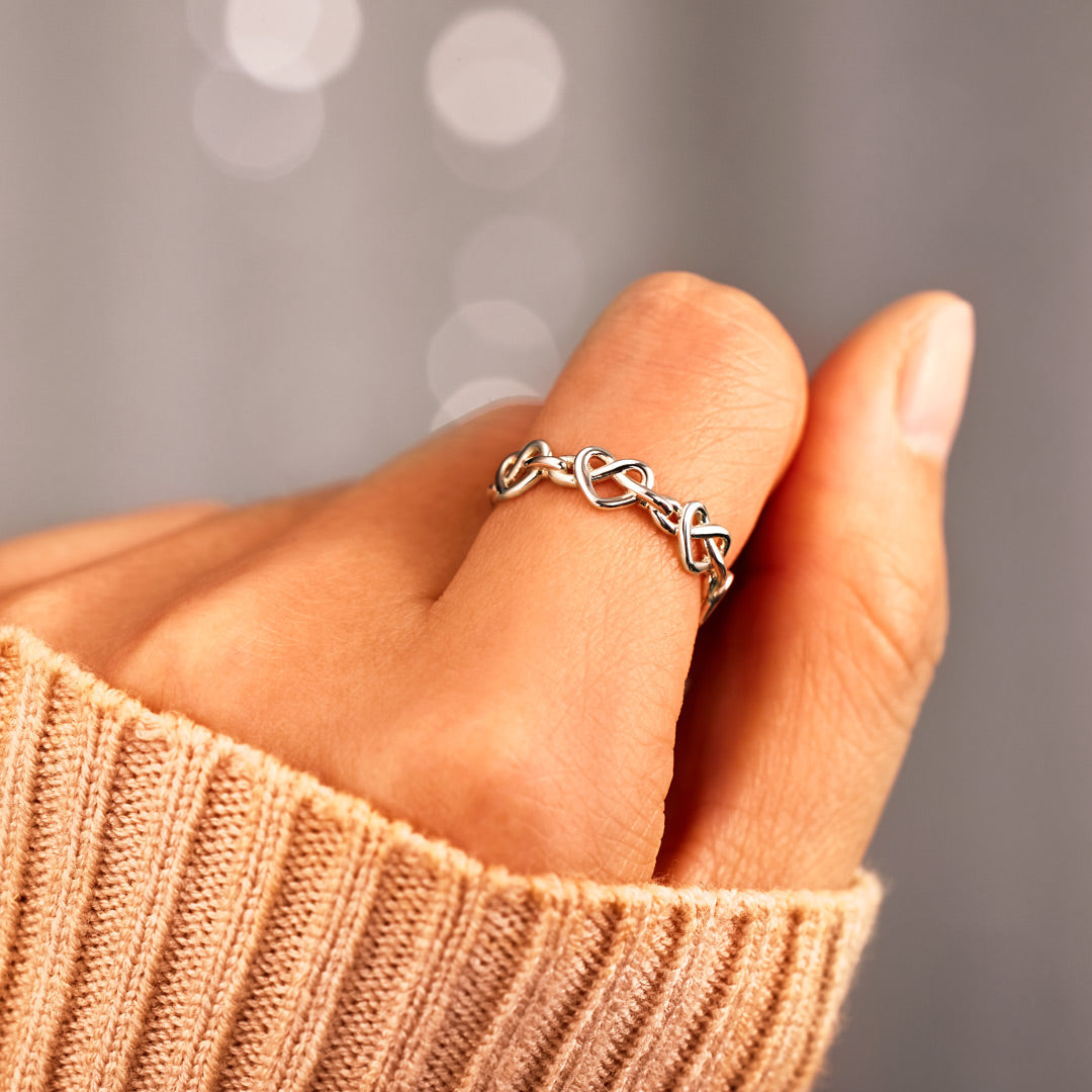 Our Hearts Carry Each Other Mother & Daughter Infinity Heart Knot Ring