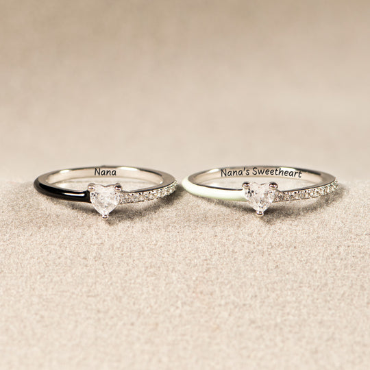Like Mother Like Daughter Matching Half Enamel Heart-Cut Rings
