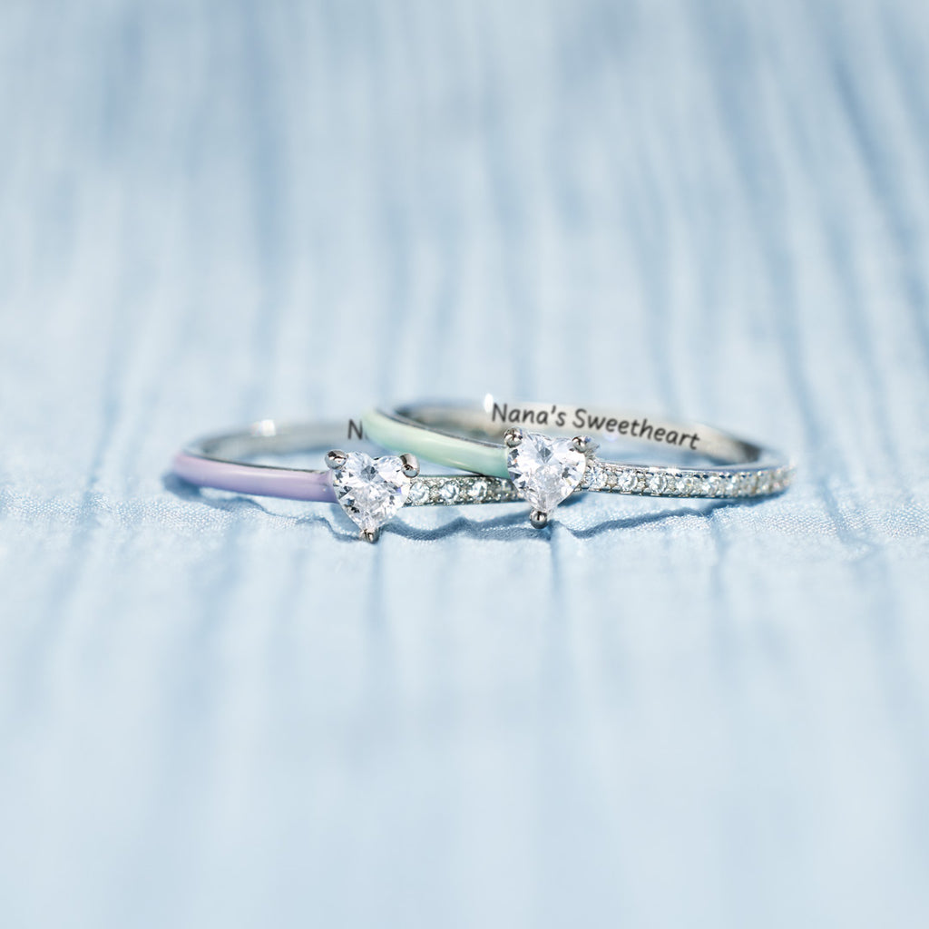 Like Mother Like Daughter Matching Half Enamel Heart-Cut Rings
