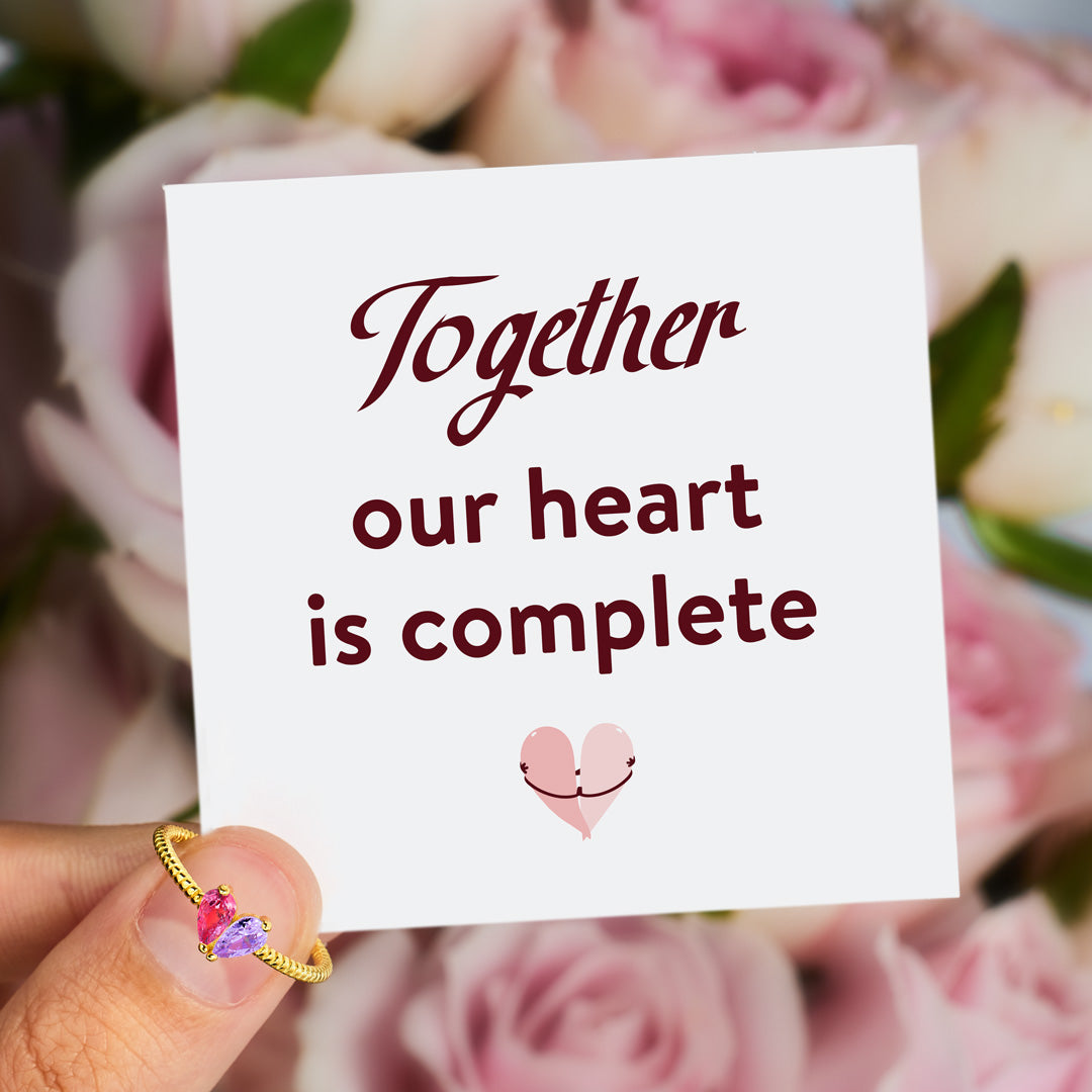 Together Our Heart Is Complete Pear Stone Heart Ring