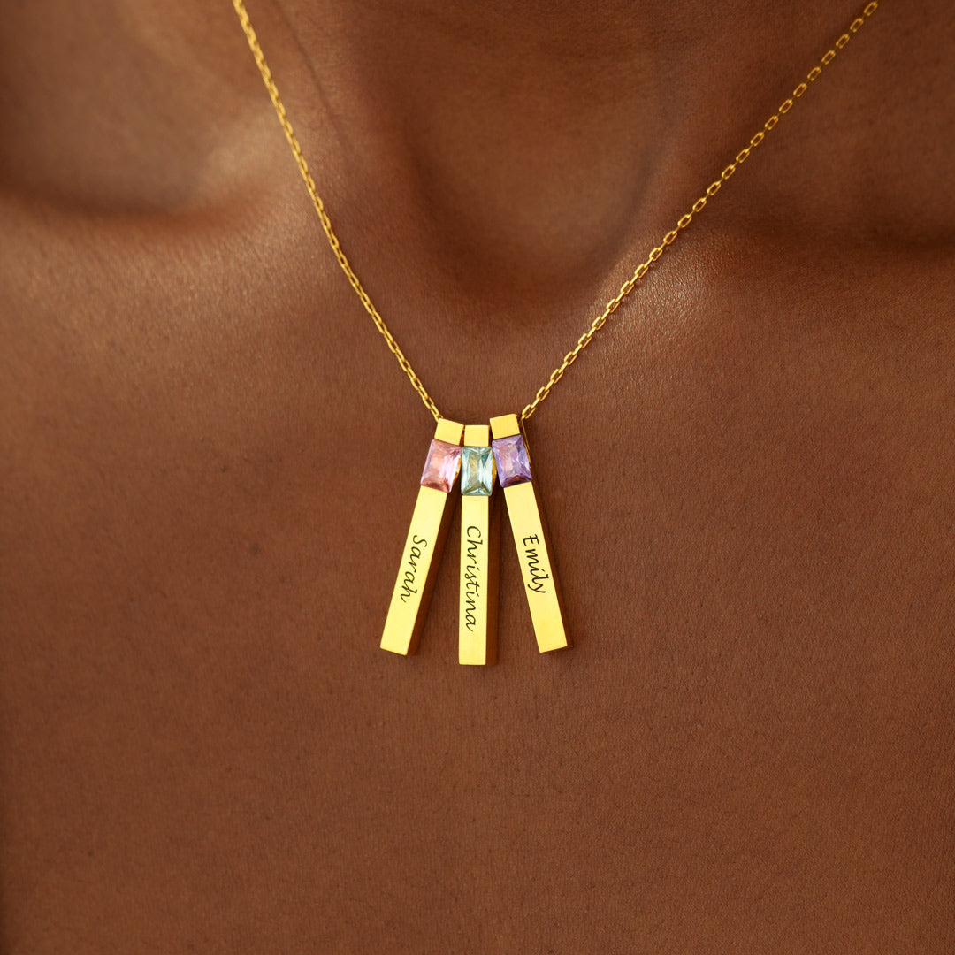 Nana's Valentines 1-6 Names & Birthstones Bar Necklace