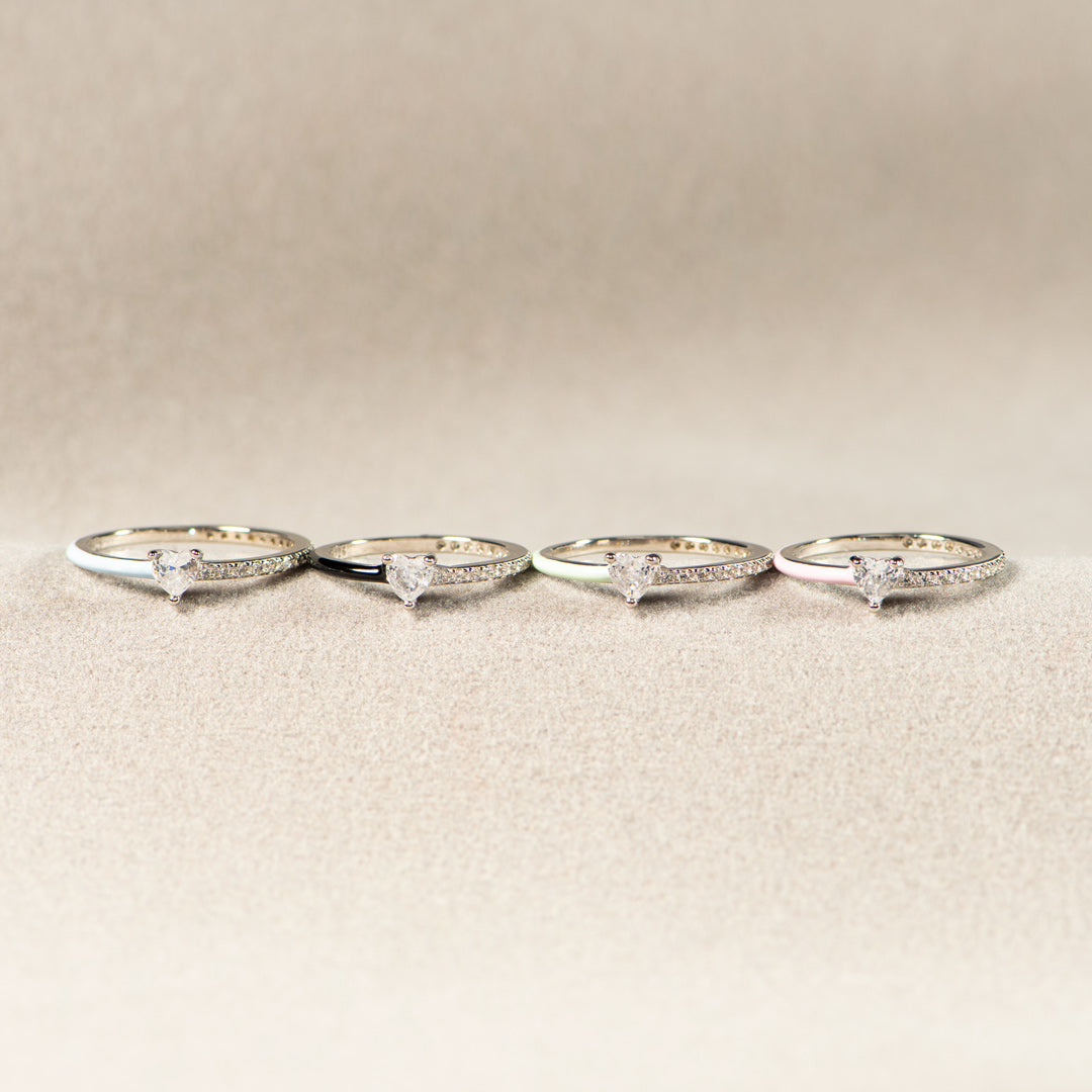 Next Chapter – Graduation Matching Half Enamel Heart-Cut Rings