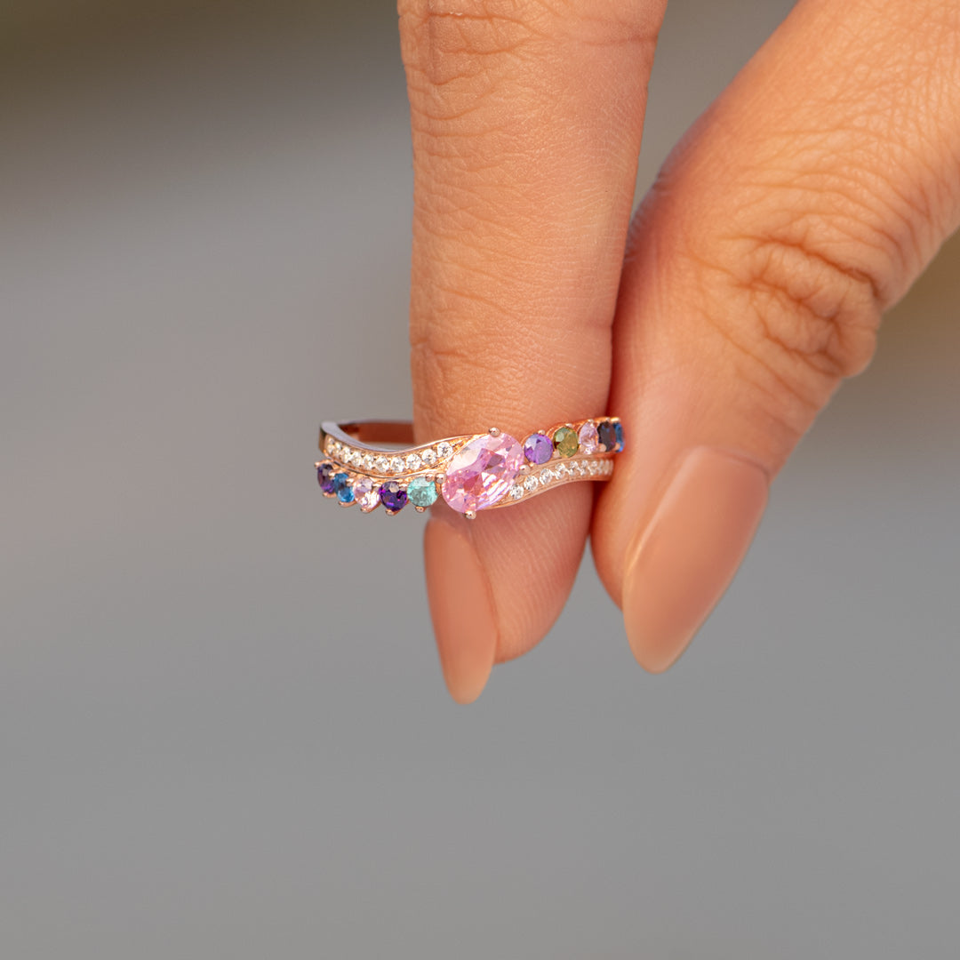 Nana & Mini Squad Engraved 1-10 Birthstones Bypass Ring