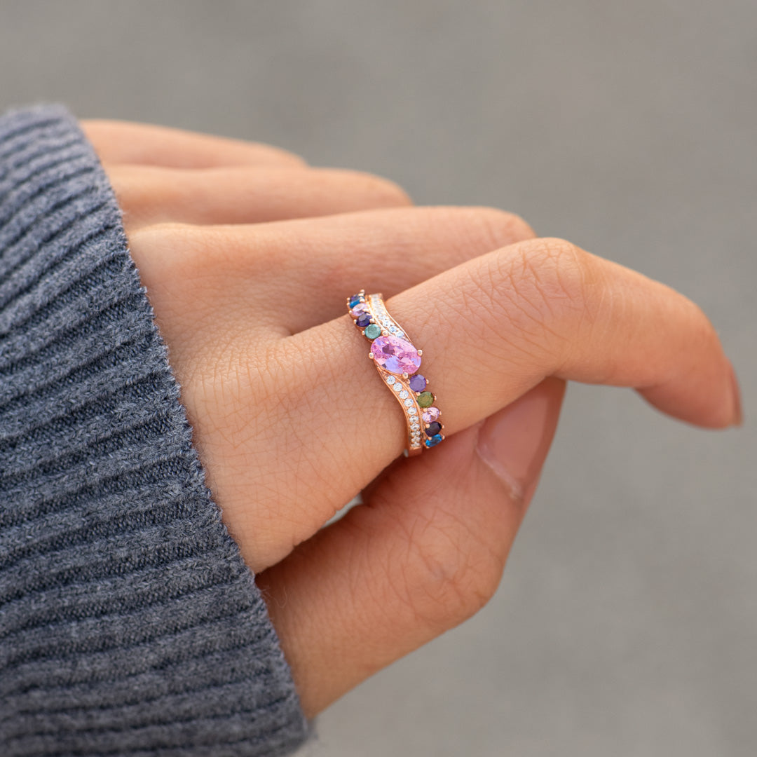 Nana & Mini Squad Engraved 1-10 Birthstones Bypass Ring