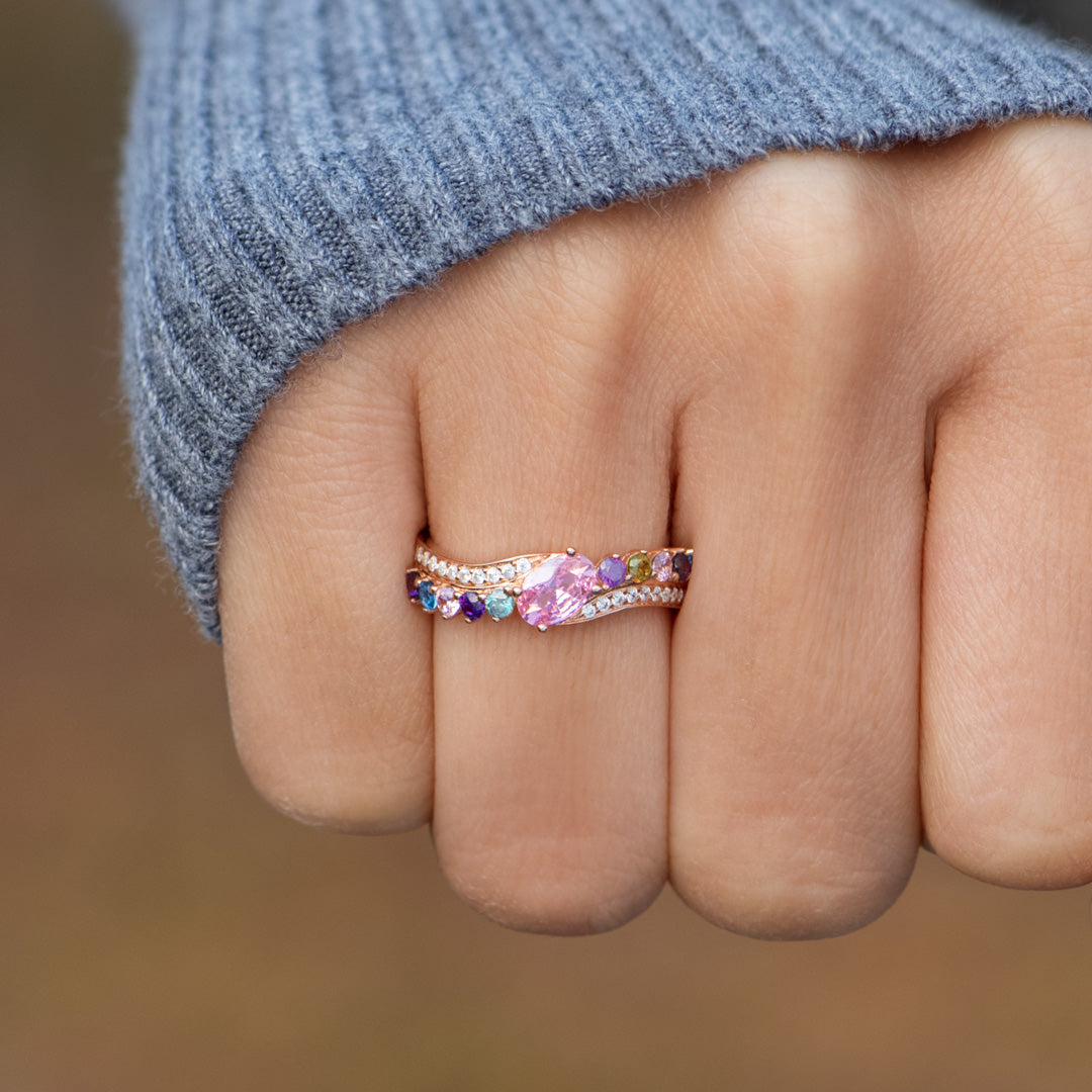 Nana & Mini Squad Engraved 1-10 Birthstones Bypass Ring