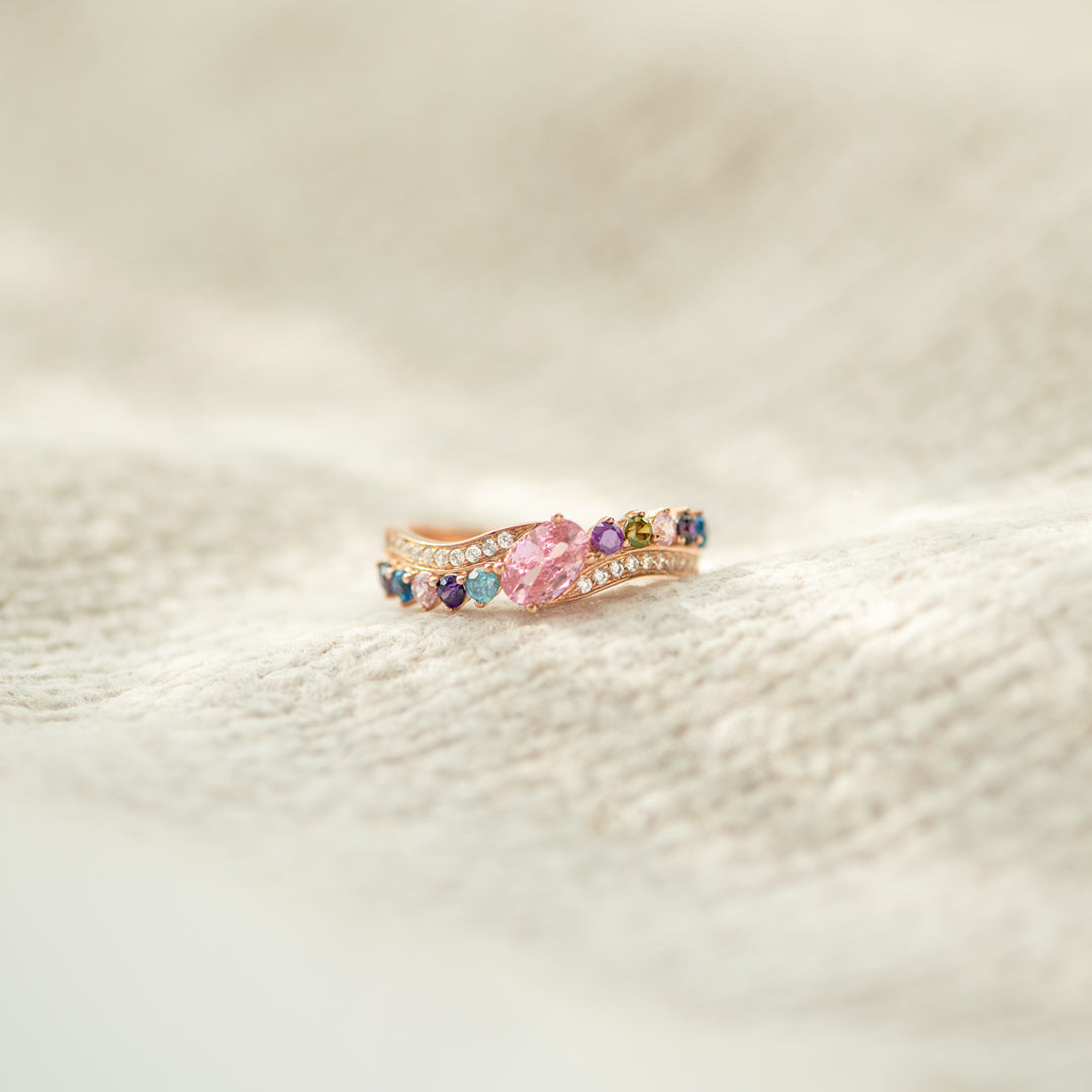 Nana & Mini Squad Engraved 1-10 Birthstones Bypass Ring