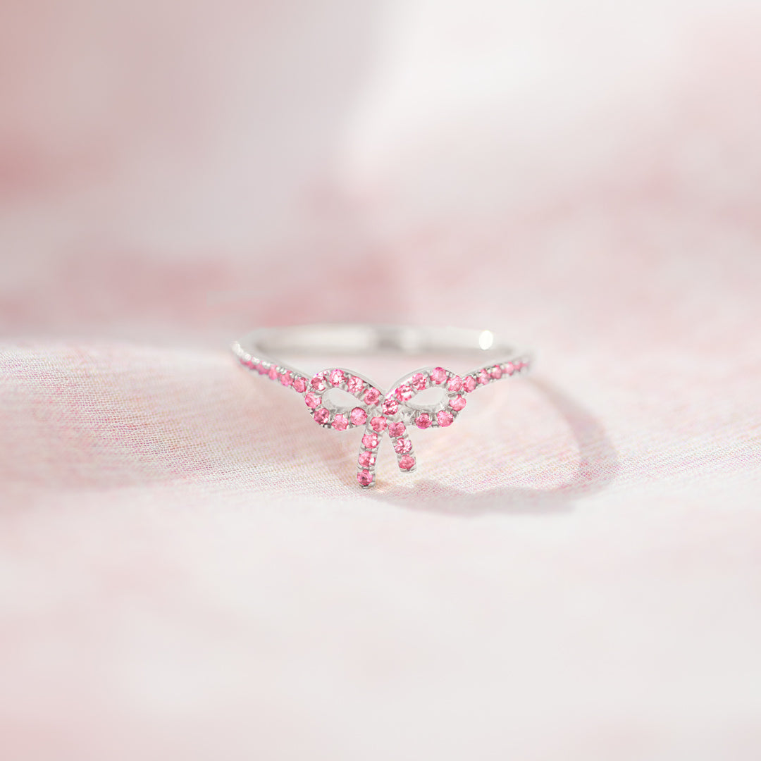 Pink Pavé Bow Ring, 925 Silver Ring