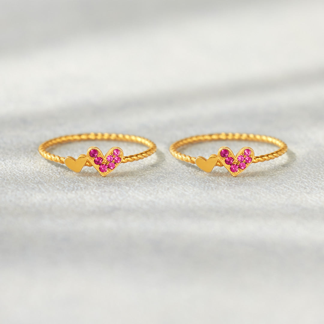 Bound By Love Matching Duo Heart Twisted Ring