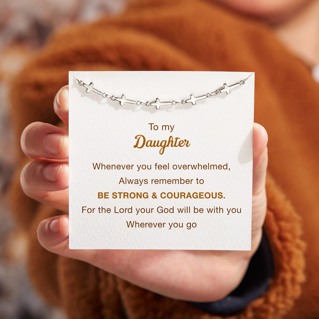 Be Strong & Courageous Tiny Cross Bracelet