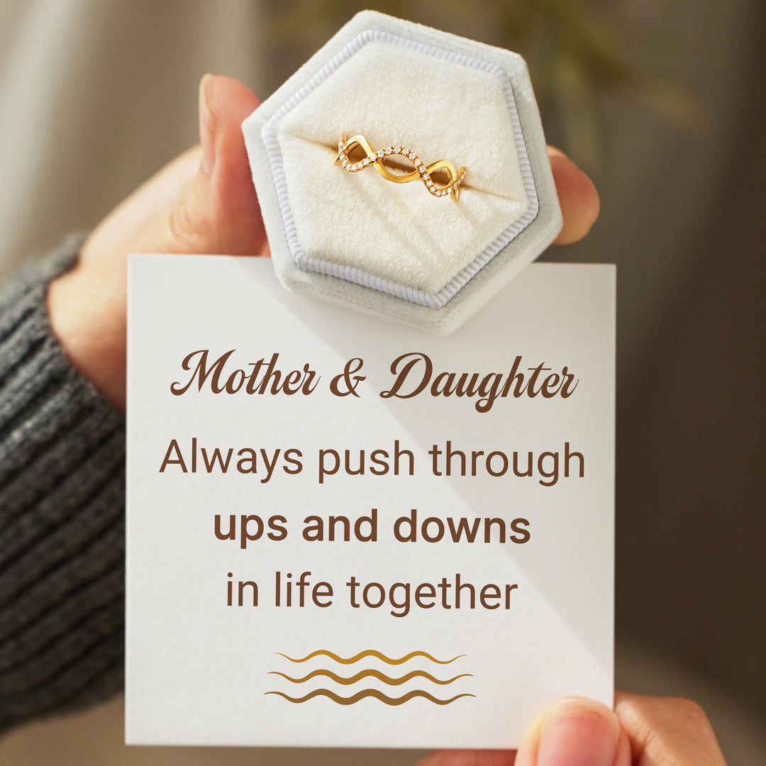 Mother Daughter Through Ups And Downs Matching Double Wave Golden Ring