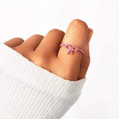 Pink Pavé Bow Ring, 925 Silver Ring