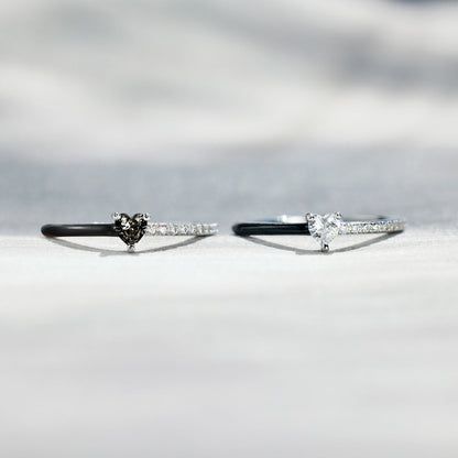 Love Me Until I'm Me Again Black Heart-Cut Half Enamel Ring