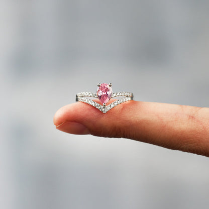 Pear Cut Breast Cancer Awareness Ring