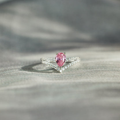 Pear Cut Breast Cancer Awareness Ring
