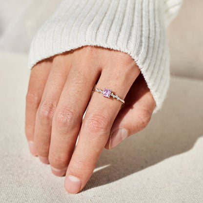 Breast Cancer Awareness Pink Sapphire Square Ring