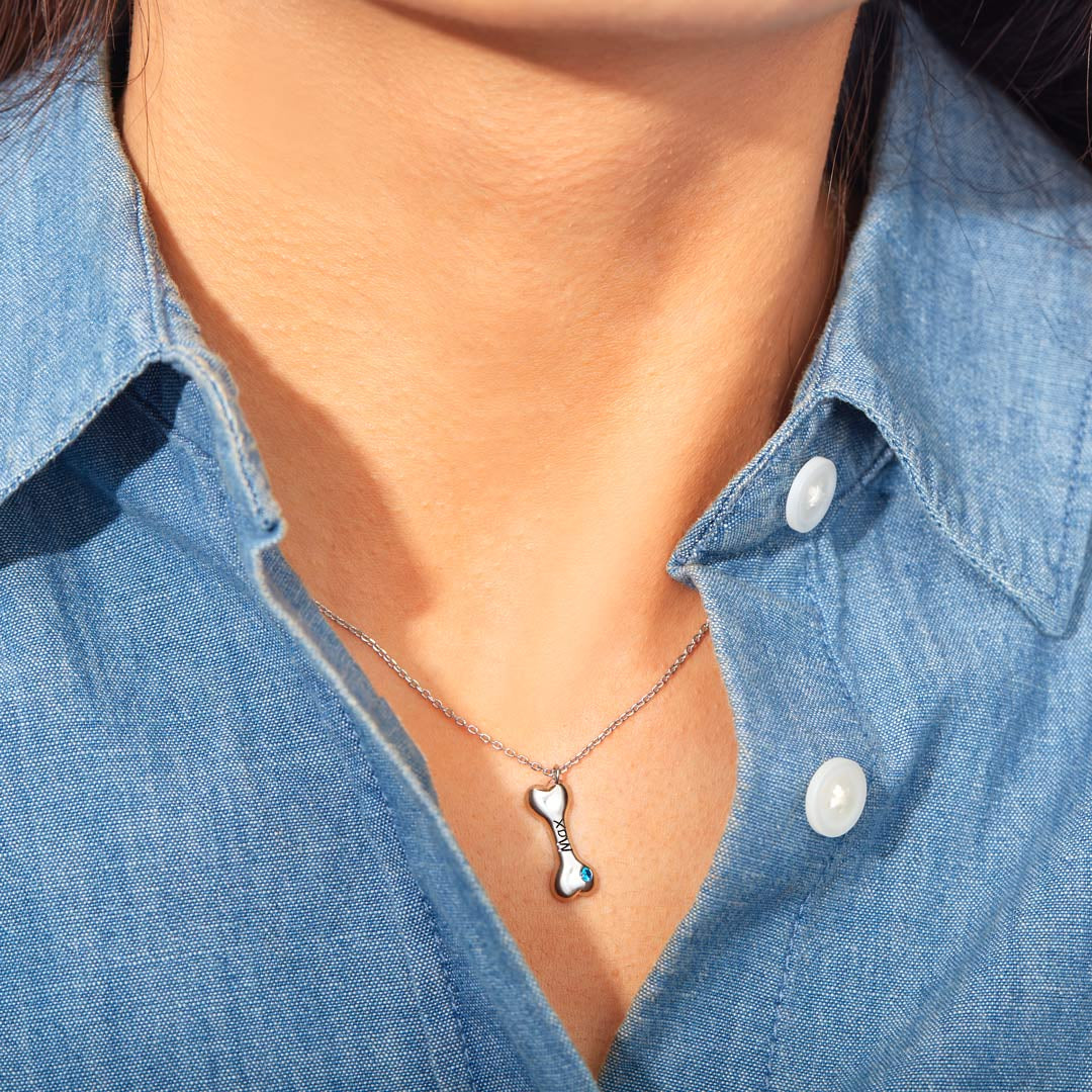 Custom 1-5 Bones Necklace with Engraving&Birthstones
