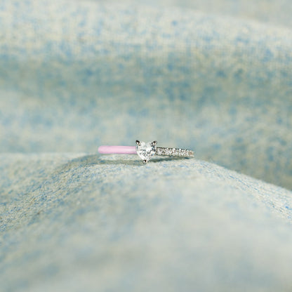 Breast Cancer Awareness Baby Pink Heart-Cut Half Enamel Ring