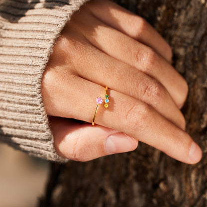 Mom And 1-5 Kids Birthstones Open Wrap Ring