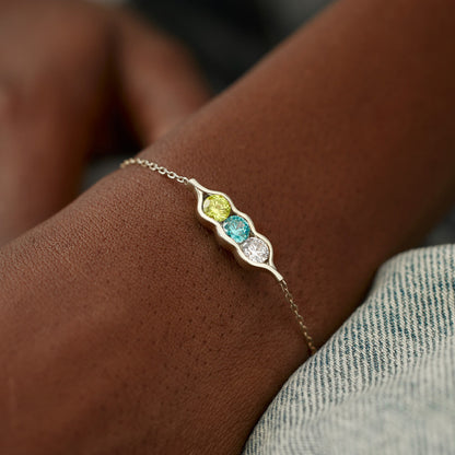 Mother&Daughter 2-6 Birthstone Pea Pod Bracelet