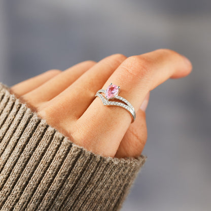 Pear Cut Breast Cancer Awareness Ring