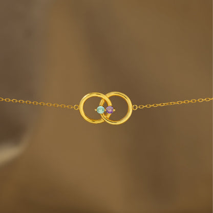 Mother & Daughter Linked From the Heart Two Birthstones Interlocking Bracelet