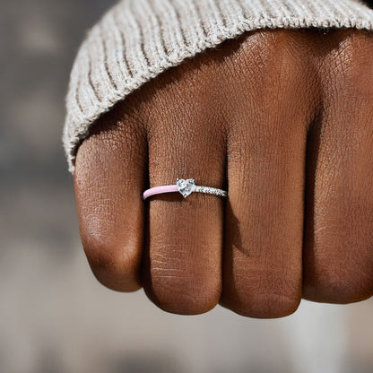 Breast Cancer Awareness Baby Pink Heart-Cut Half Enamel Ring