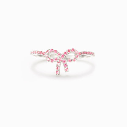 Pink Pavé Bow Ring, 925 Silver Ring