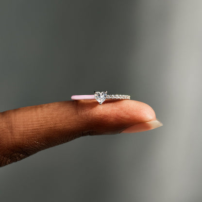 Breast Cancer Awareness Baby Pink Heart-Cut Half Enamel Ring
