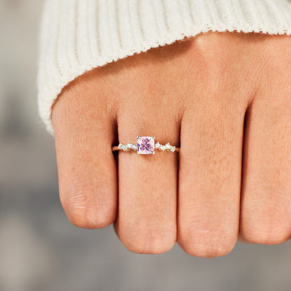 Breast Cancer Awareness Pink Sapphire Square Ring