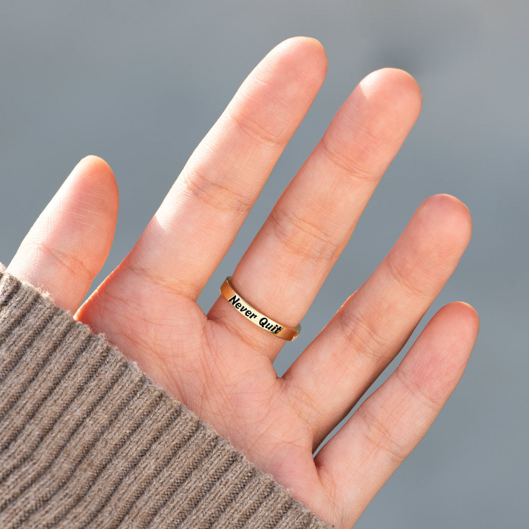Never Quit Because God Hears Us Both Golden Cross Ring