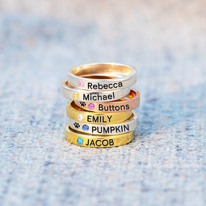 Stack Your Blessings Birthstone Engraving Ring Band